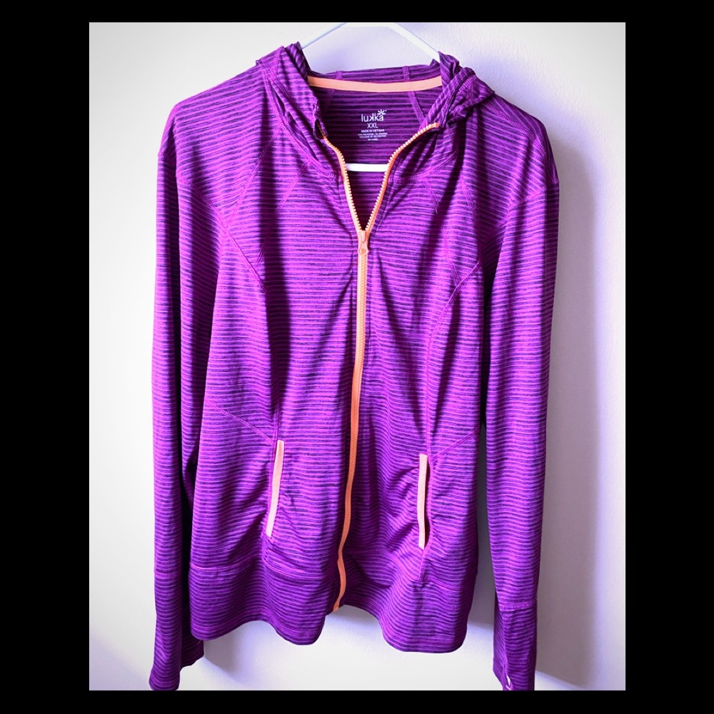 Lukka Purple Striped Full Zip Athletic Hoodie